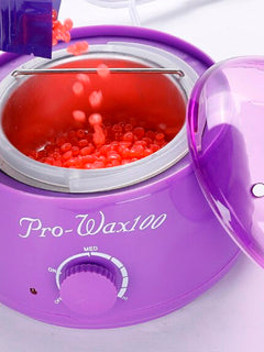 Calentador Fundidor de Cera para Depilación con 4 paquetes de Perlas de Cera Española para depilar 100 gramos y Aplicadores, Pro-Wax100 De Colores